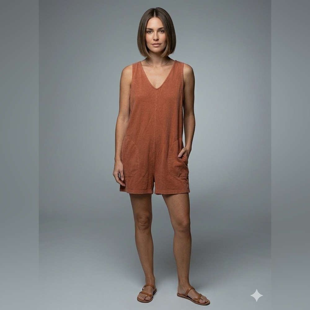 Double Zero Orange V-neck mineral wash romper NWOT